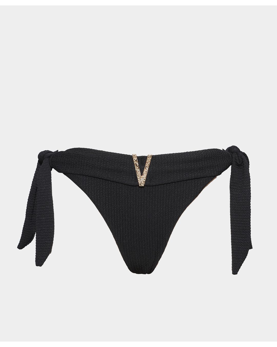 Biquíni Santorini Montenegro Preto Canelado Top Faixa Calcinha Cintura Alta 