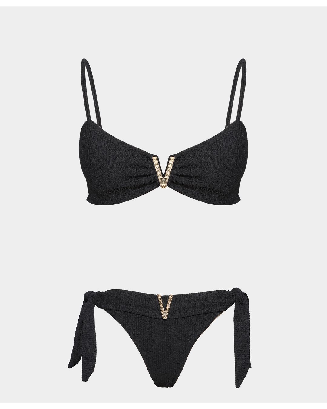 Biquíni Santorini Montenegro Preto Canelado Top Fa...