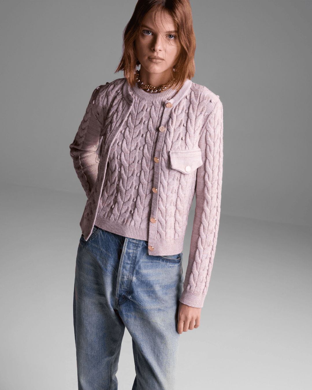 Cardigan Village Lilás Lurex - Maria Pavan