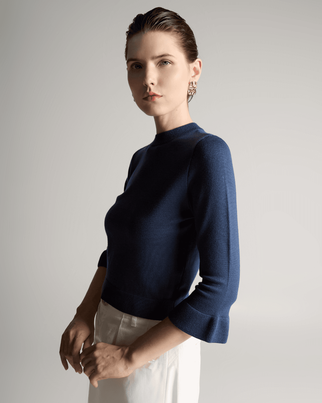 Blusa Luci mangas Azul Marinho - Maria Pavan