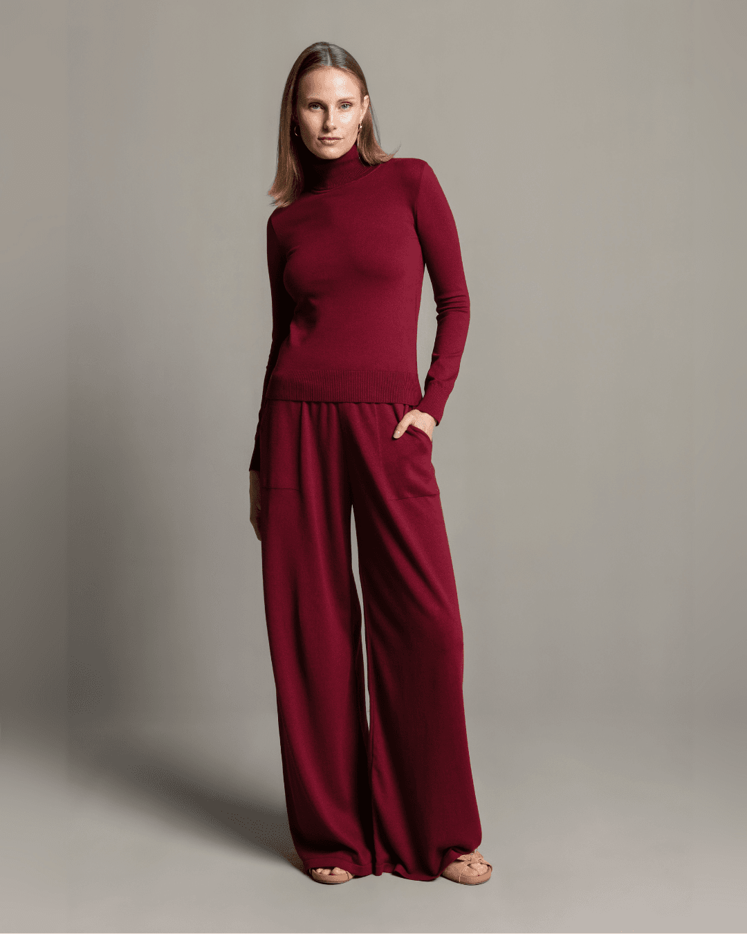 Calça Pantalona Algodão Bordô - Maria Pavan