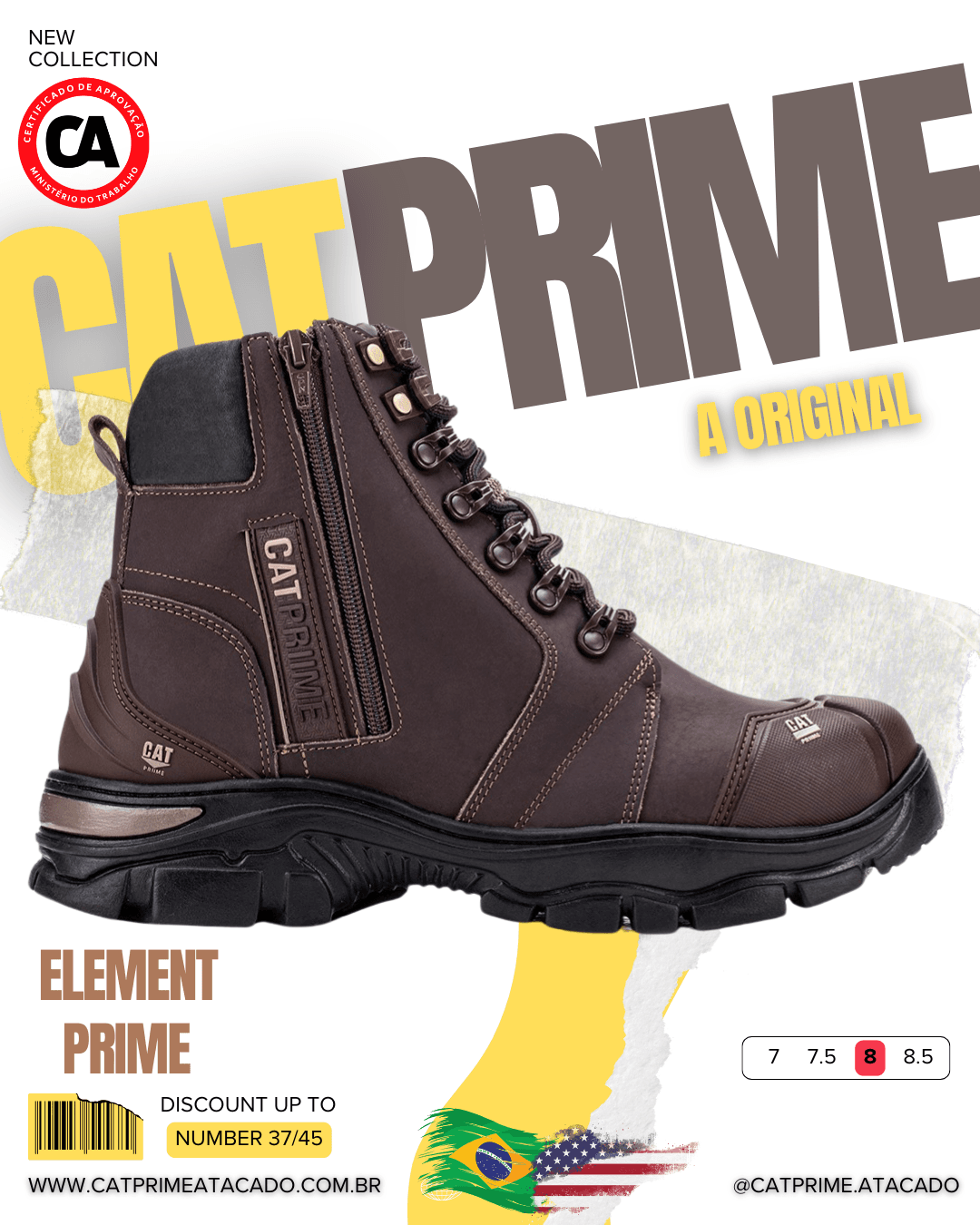 Coturno Catprime masculino em couro preto visto de lado, com solado robusto e design reforçado.