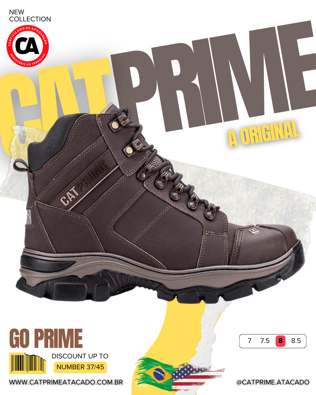 Vista lateral do coturno Catprime sola robusta. Coturno masculino GO Prime da Catprime, cano médio e cheio de atitude. Detalhe para o couro camuflado do GO Prime Catprime.