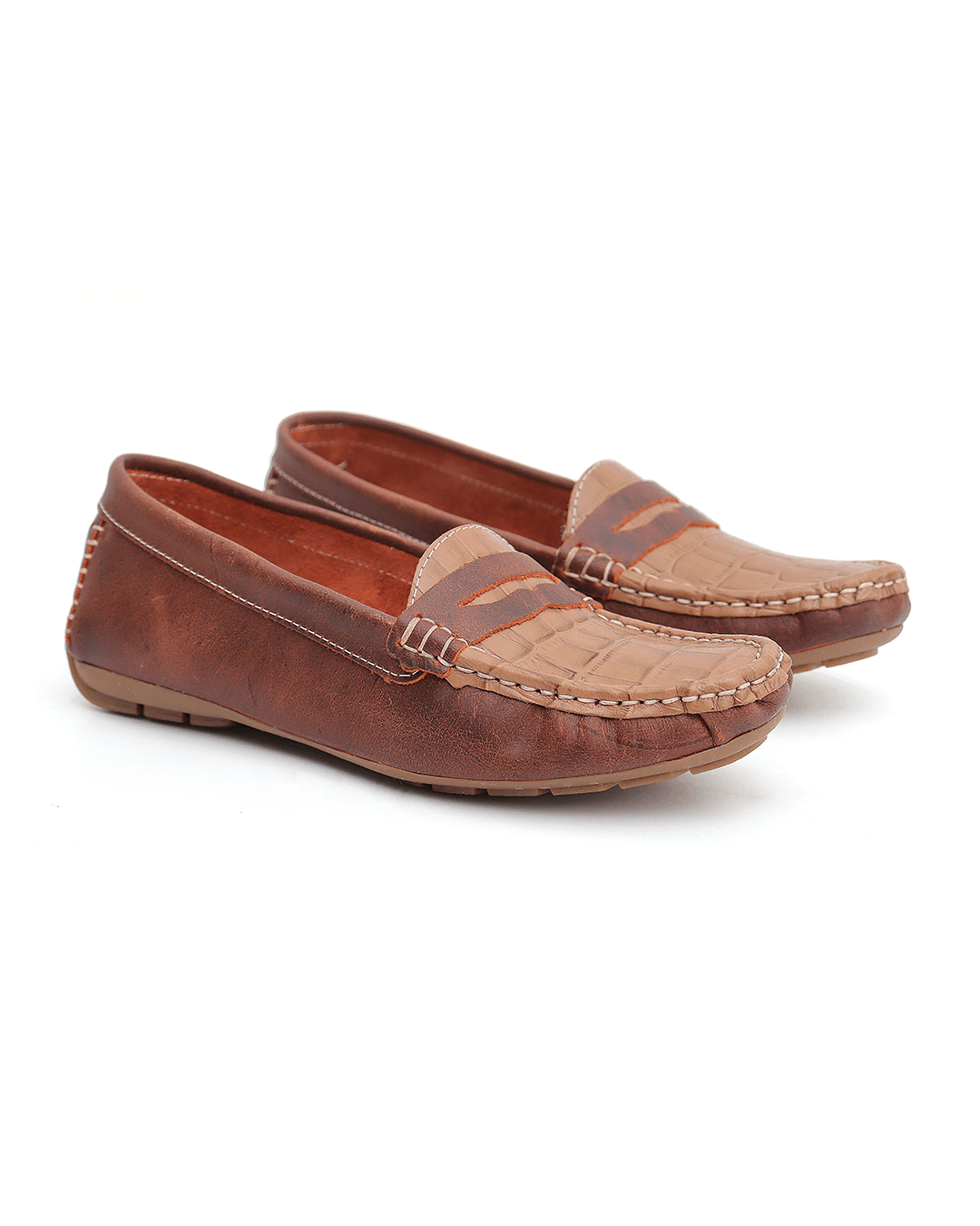Mocassim Feminino Em Couro Bicolor Marrom - Malta Shoes