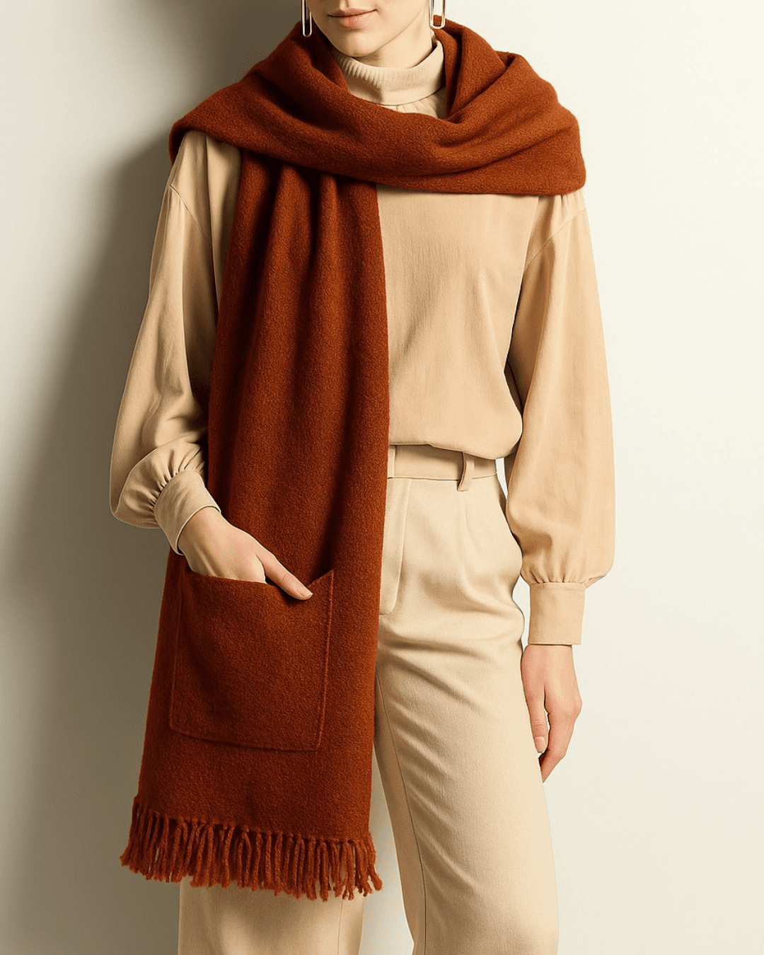 Manta com bolso Helena Marrom Ginger - Maria Pavan