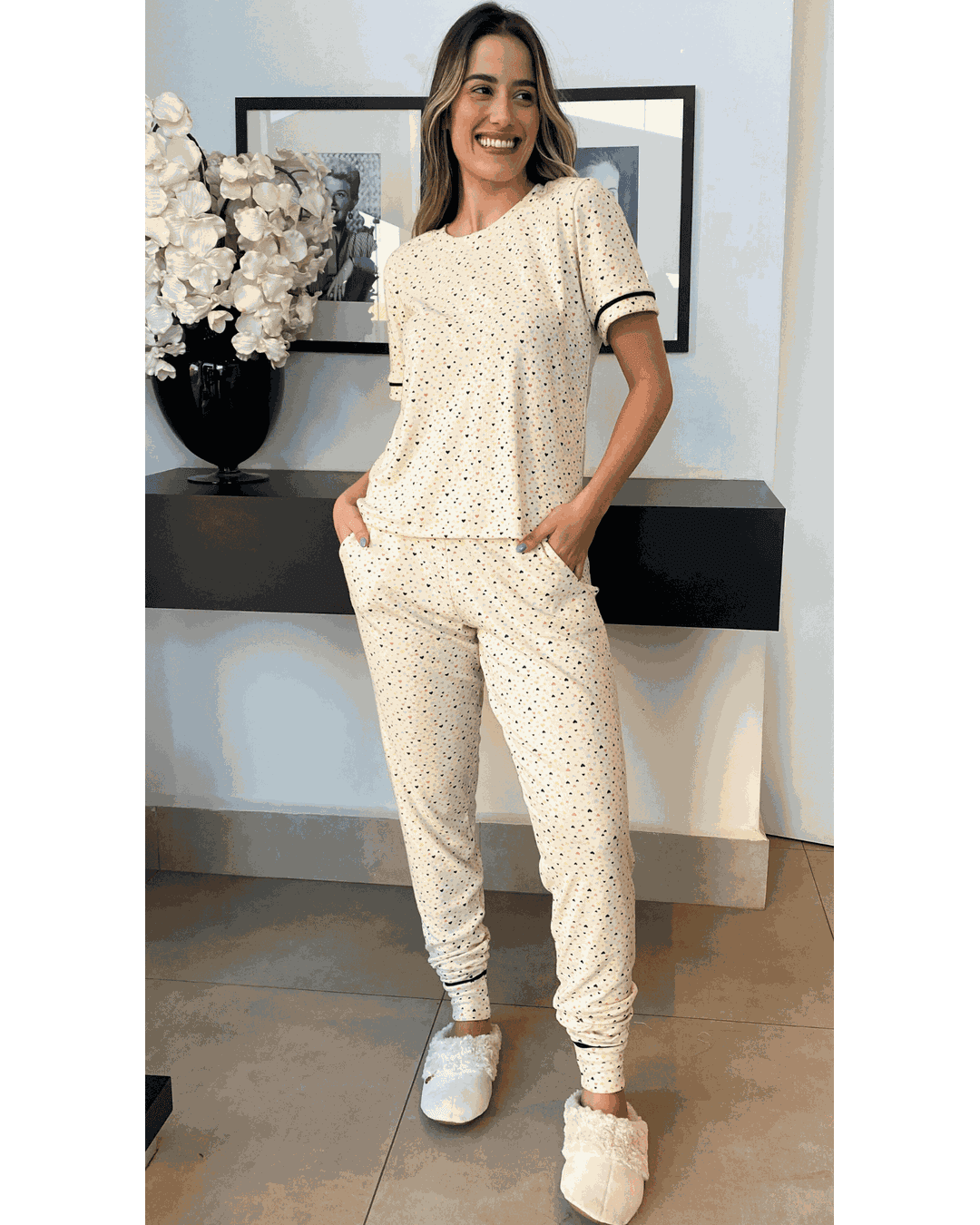 Pijama Viscose Canelada Corações - Mimo de Renda