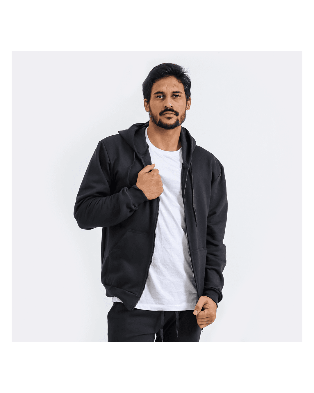 Blusa De Moletinho Masculino Com Zíper Preto - Techmalhas