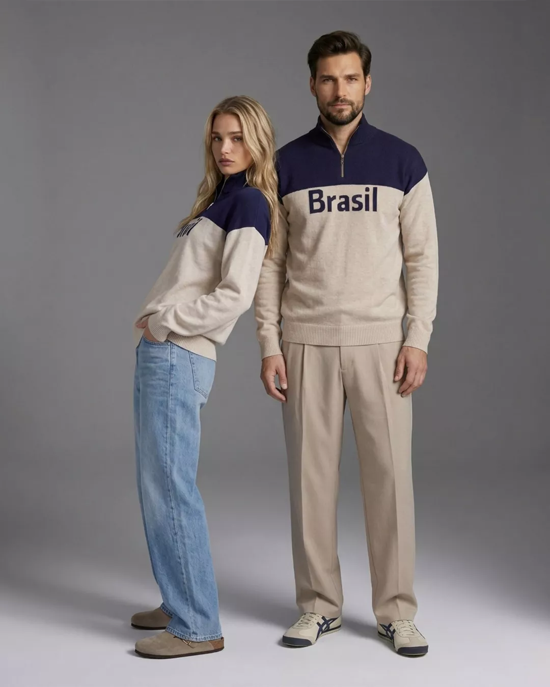 Pull Brasil Zíper azul Marinho - Maria Pavan