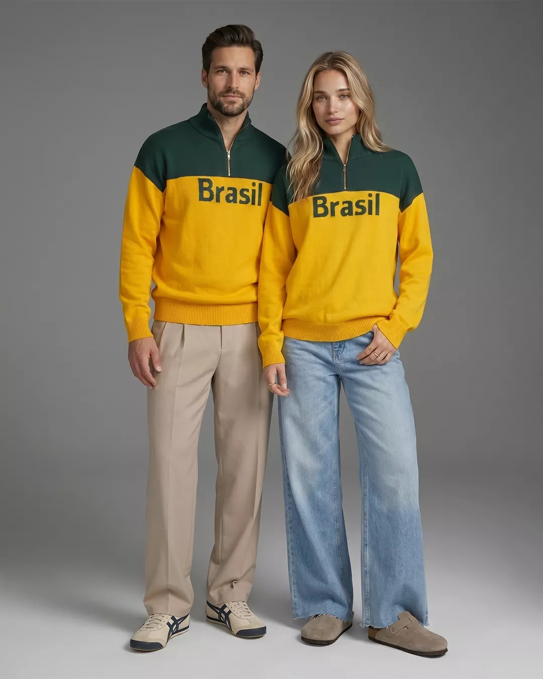 Pull Brasil Zíper Verde e Amarelo - Maria Pavan
