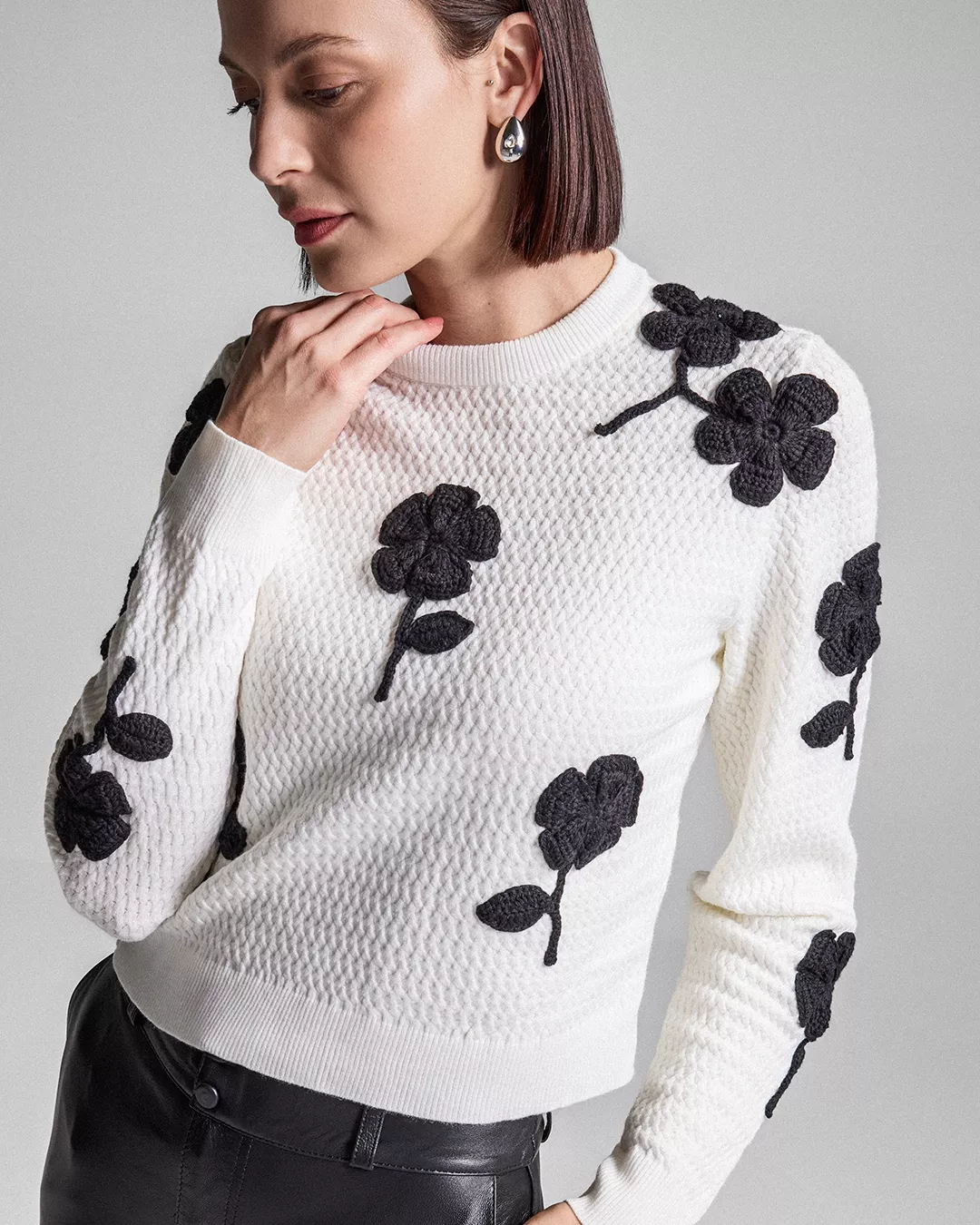 Pull Beatriz Bordado Off White - Maria Pavan