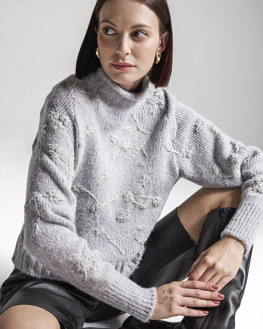 Pull Alice Bordado Cinza - Maria Pavan