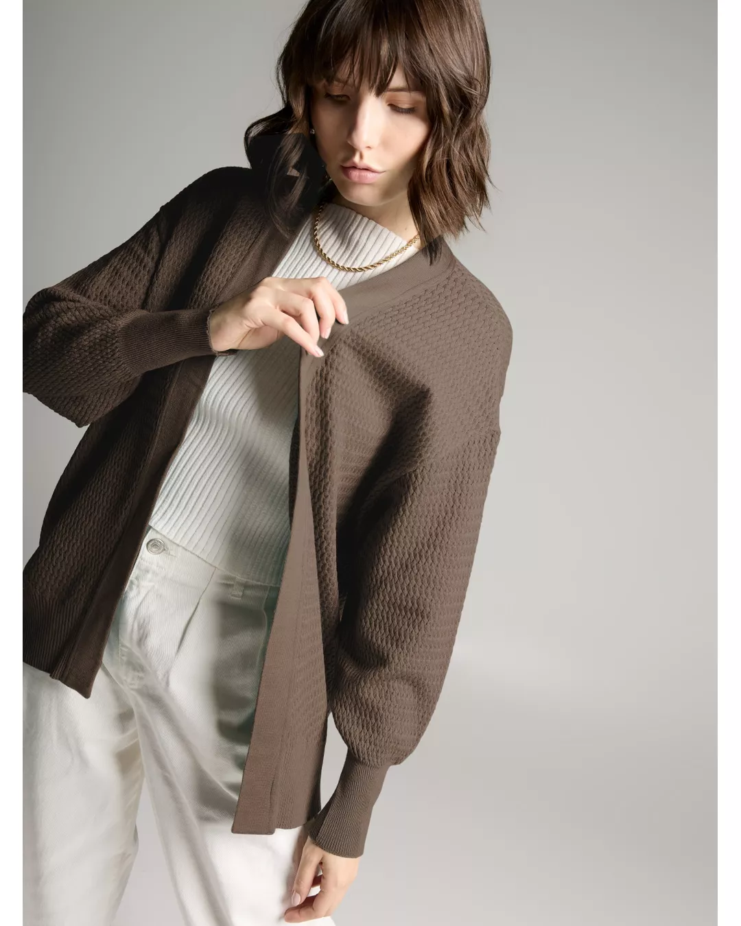 BLUSA CARDIGAN JACQUARD SKI AZUL | Maria Pavan