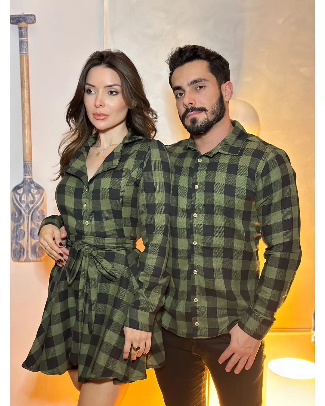 Kit Camisa e Chemisier Xadrez Verde Musgo e Preto 