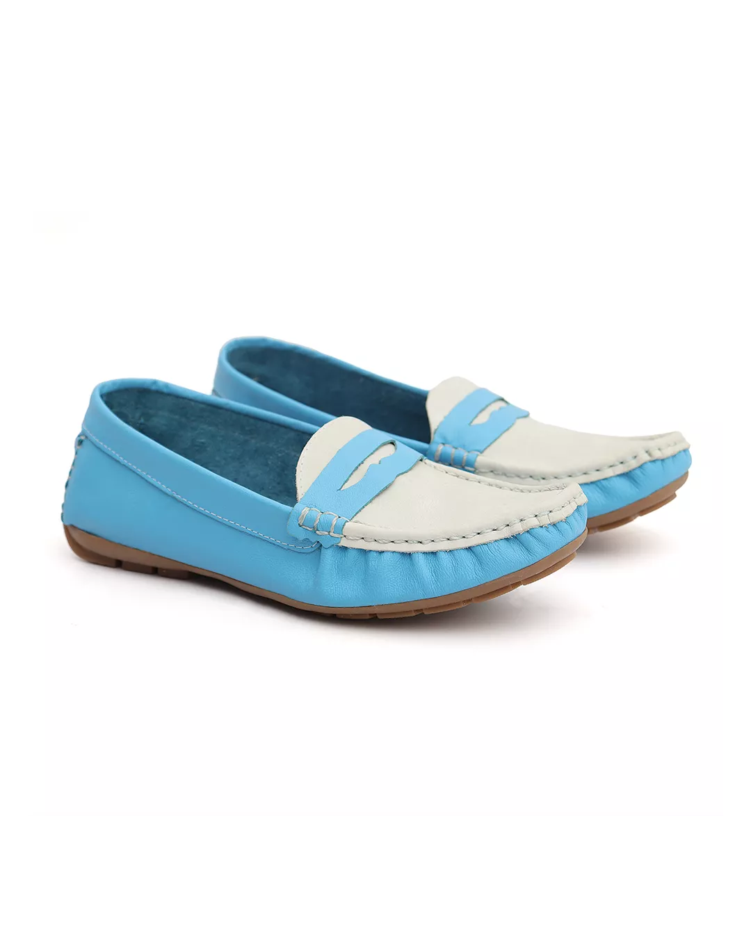 Mocassim Feminino Em Couro Bicolor Azul - Malta Shoes