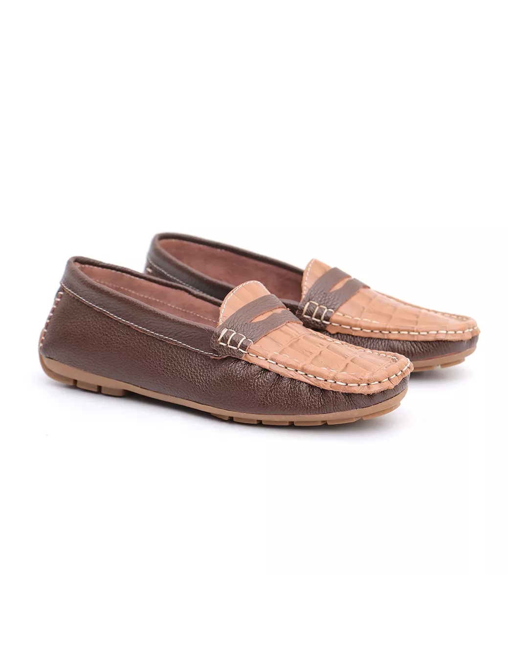 Mocassim Feminino Em Couro Bicolor Café - Malta Shoes