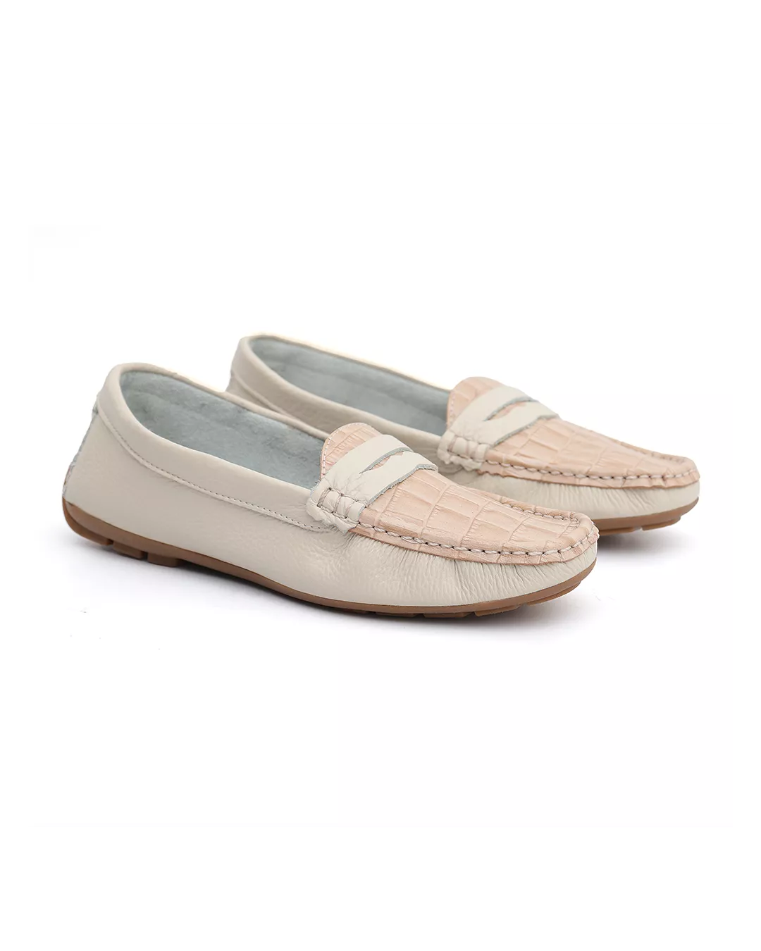 Mocassim Feminino Em Couro Bicolor Creme - Malta Shoes