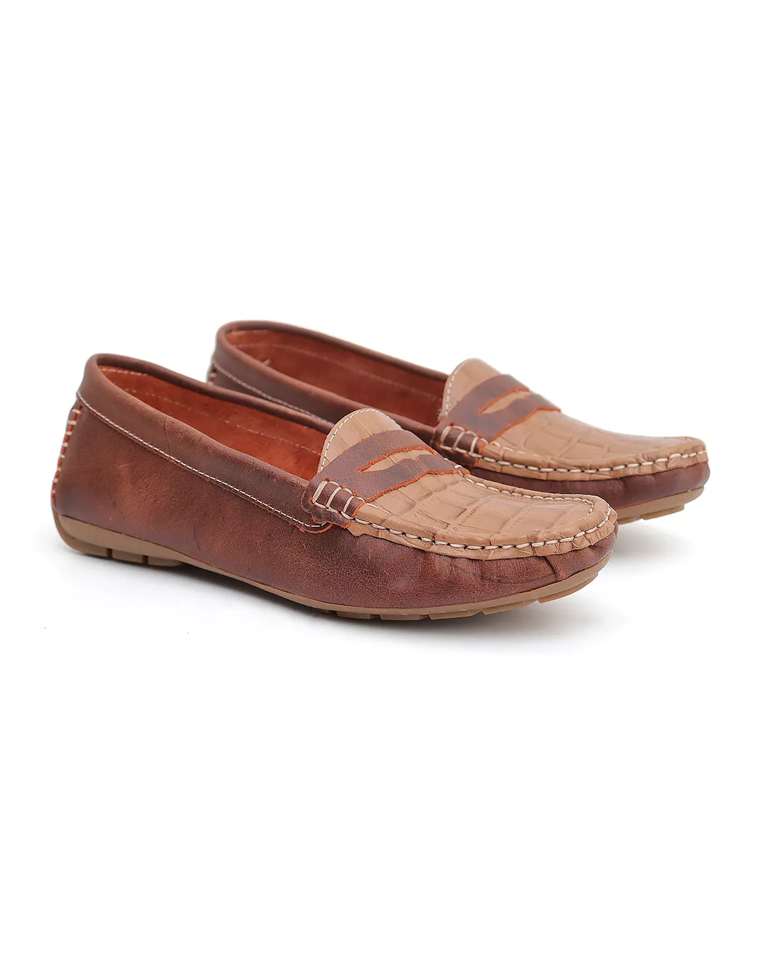 Mocassim Feminino Em Couro Bicolor Marrom - Malta Shoes