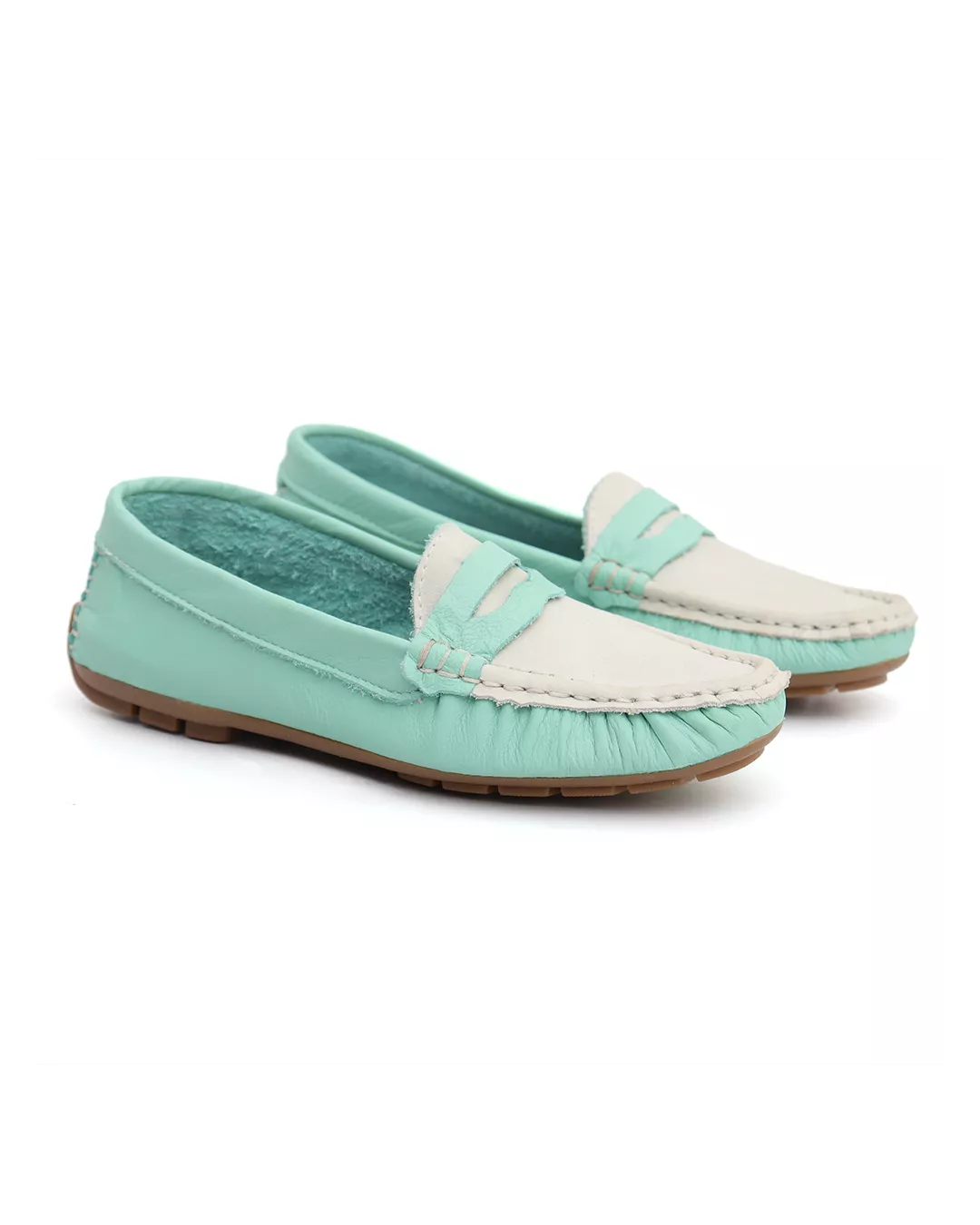 Mocassim Feminino Em Couro Bicolor Verde Água - Malta Shoes