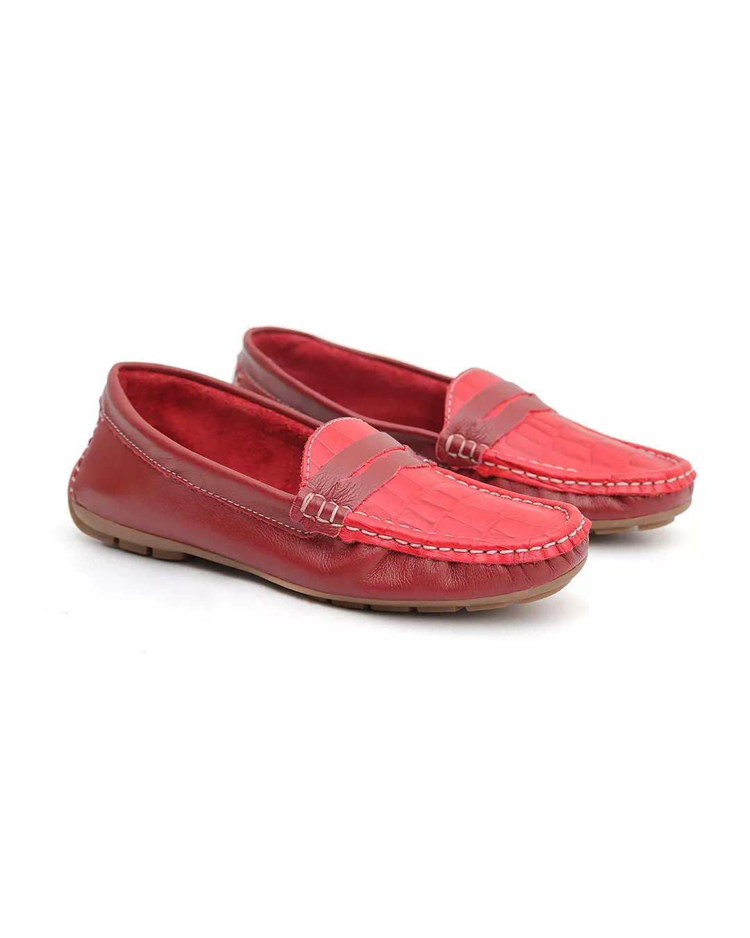 Mocassim Feminino Em Couro Bicolor Vermelho - Malta Shoes