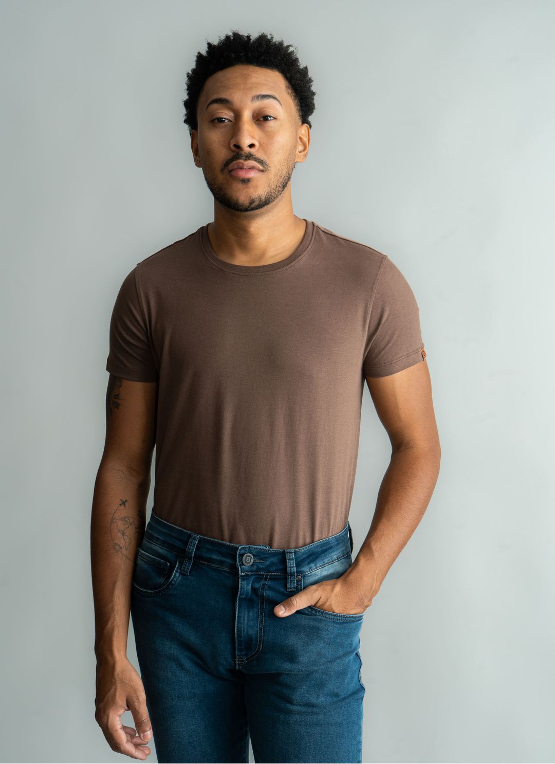 T-Shirt Algodão Marrom Café St... - Stefano Store