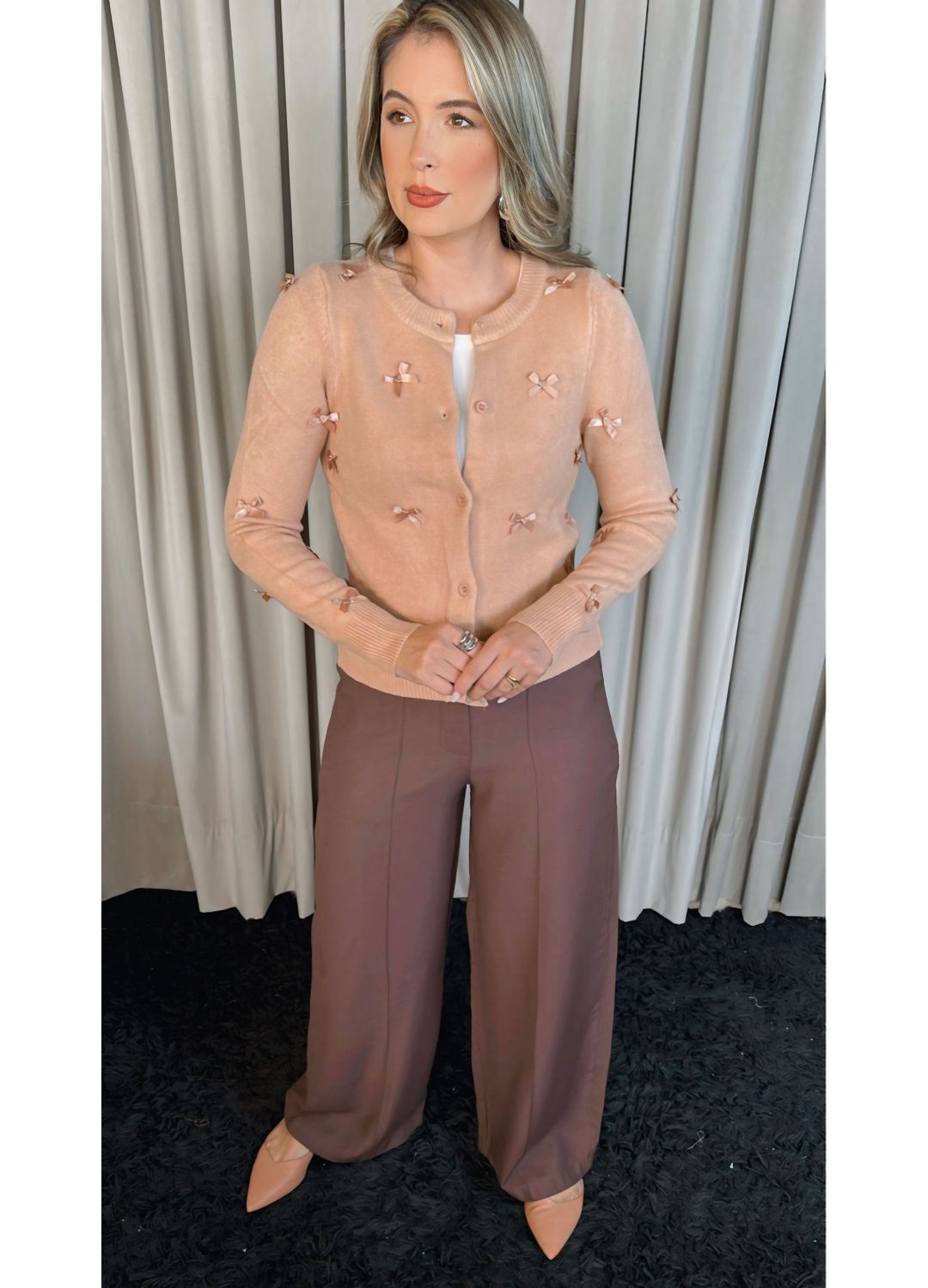 Blusa Feminina Manga Longa Laço - N... - D'Menina