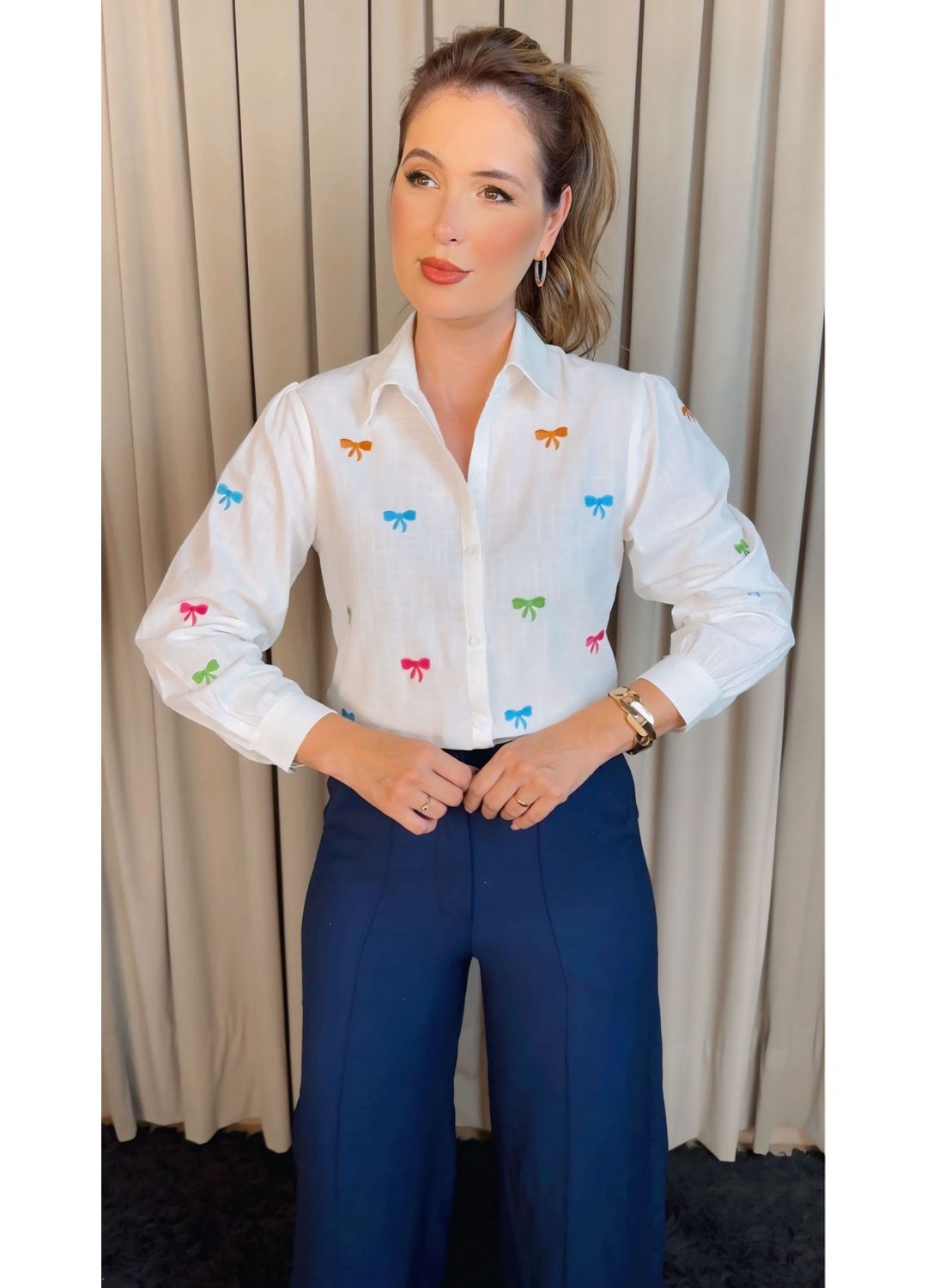 Camisa Feminina Manga Longa Bordada... - D'Menina