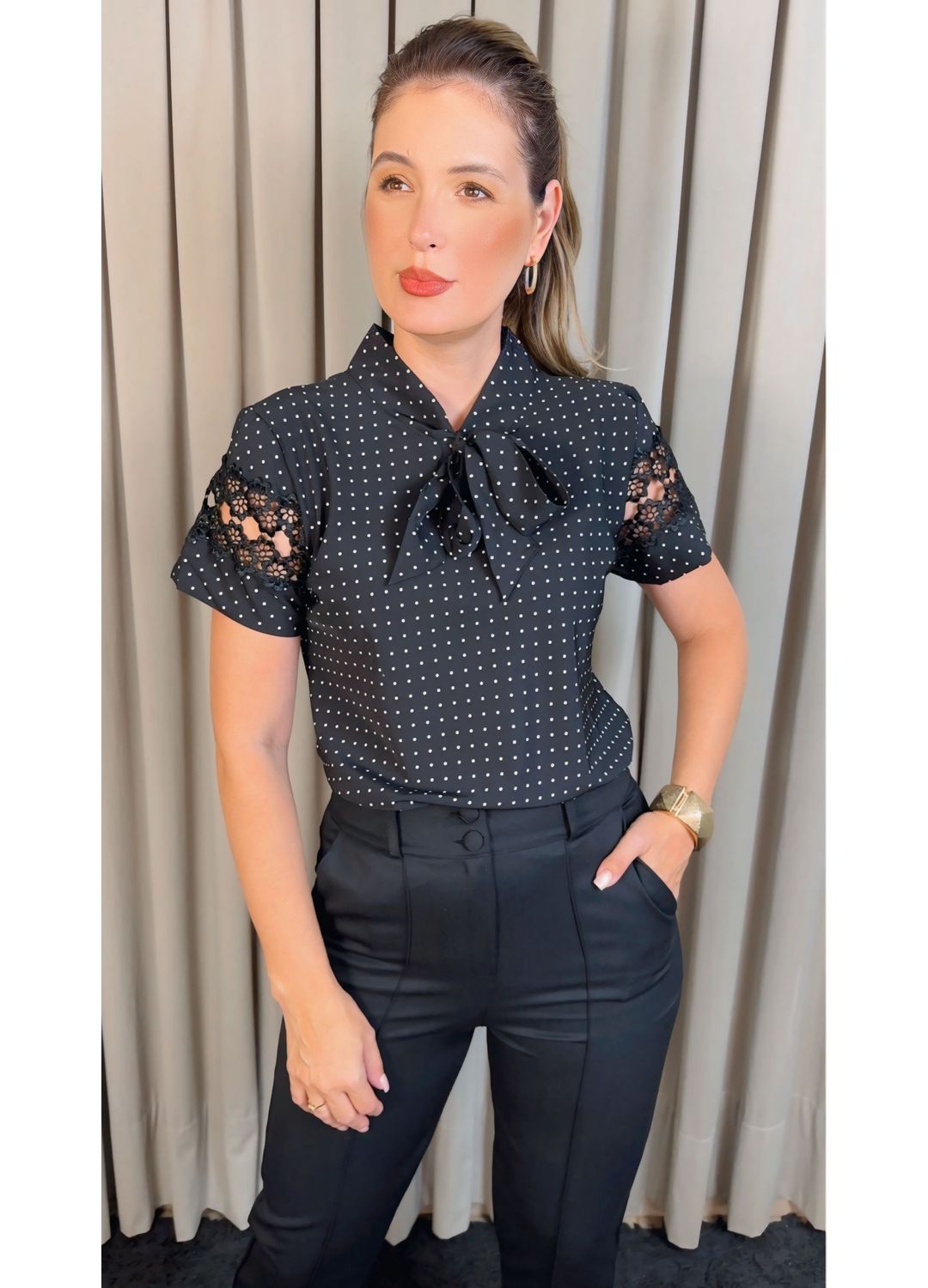 Blusa feminina Laço Poa - Cod: 335 ... - D'Menina