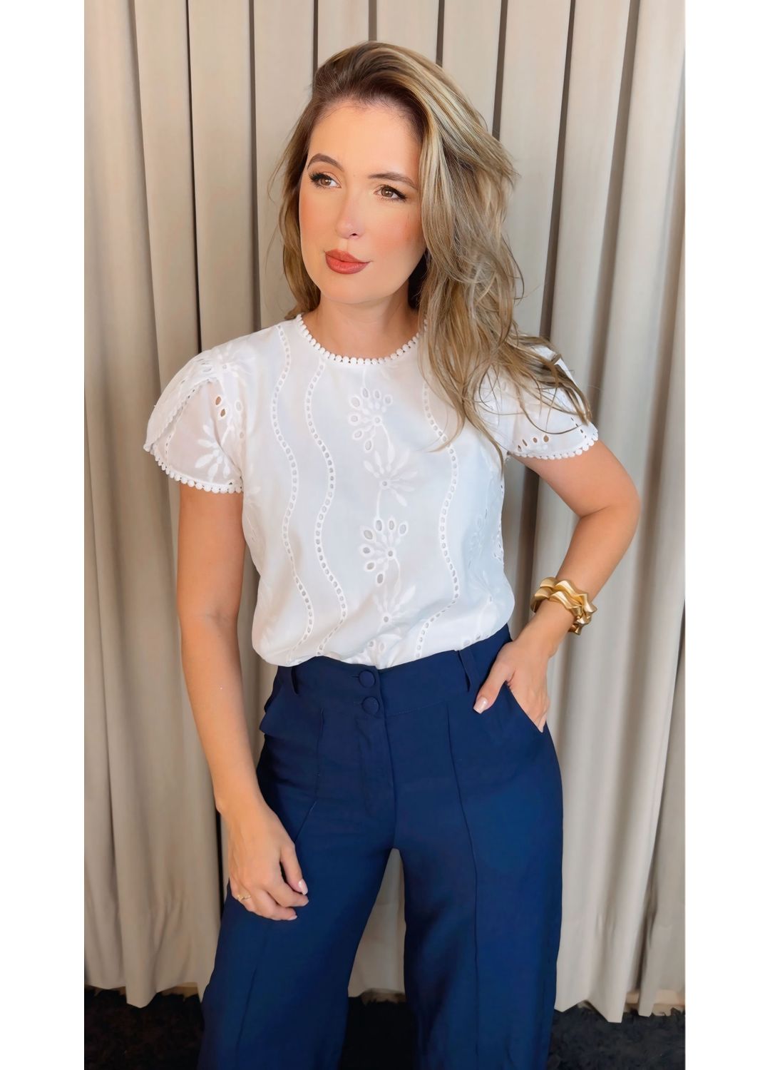 Blusa Feminina Em Lese Delicada - B... - D'Menina