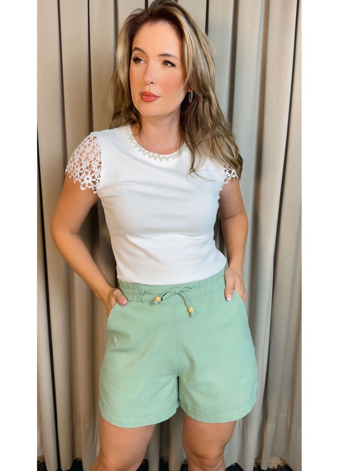 Short Feminino Viscolinho - Verde -... - D'Menina