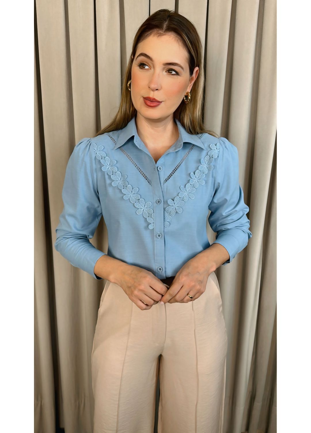 Camisa Feminina Bordada Flor - Cod:... - D'Menina