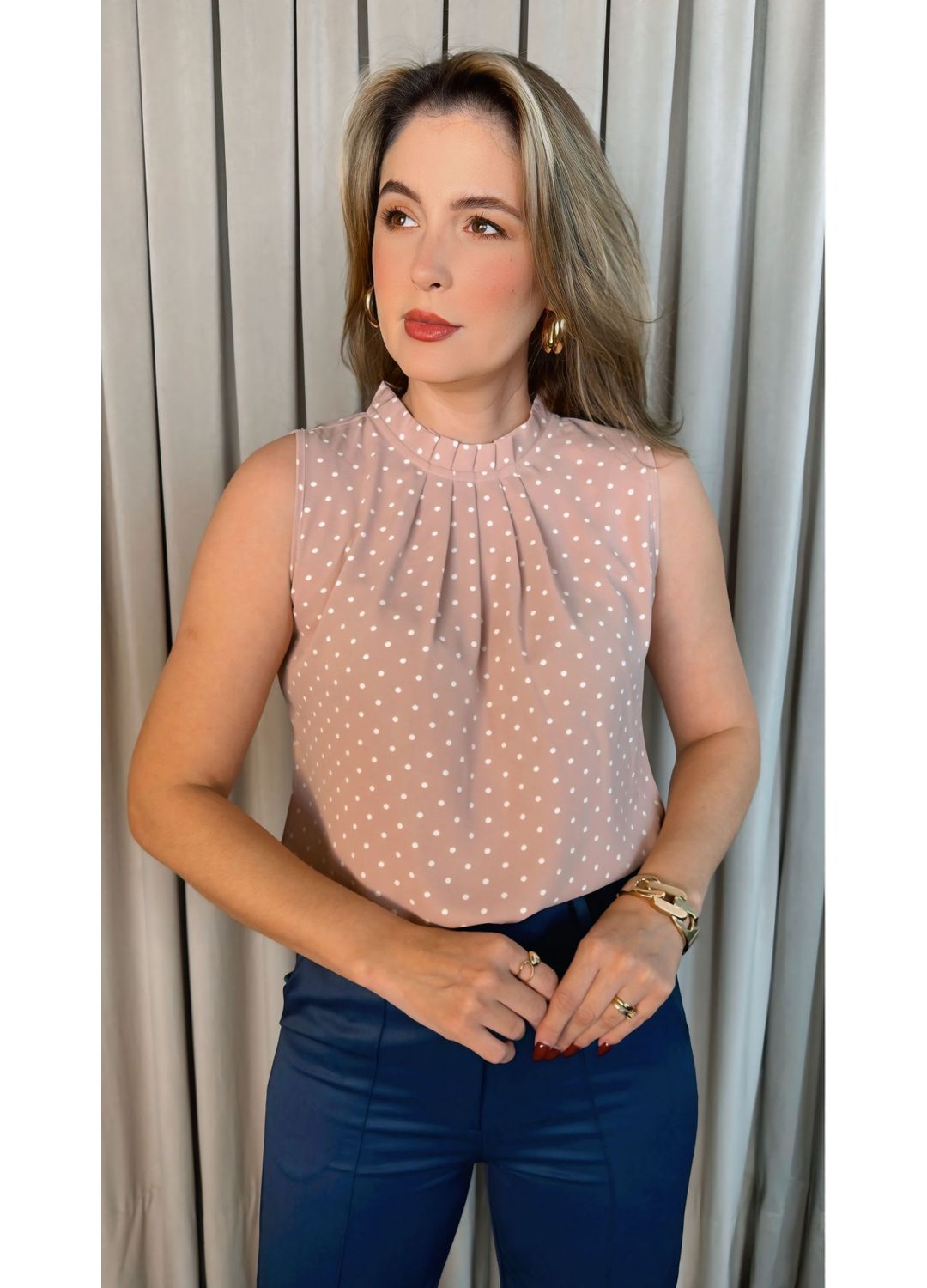 Blusa Feminina Clasica Em Poa Delic... - D'Menina