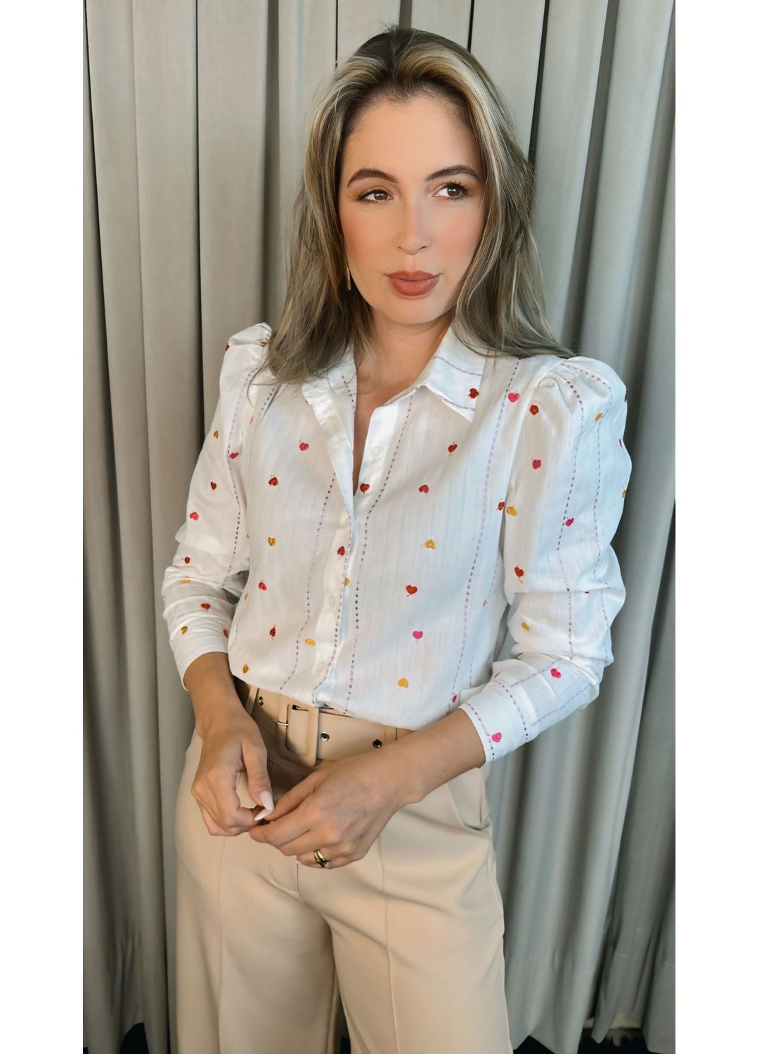 Camisa Feminina Manga Longa Bordada... - D'Menina