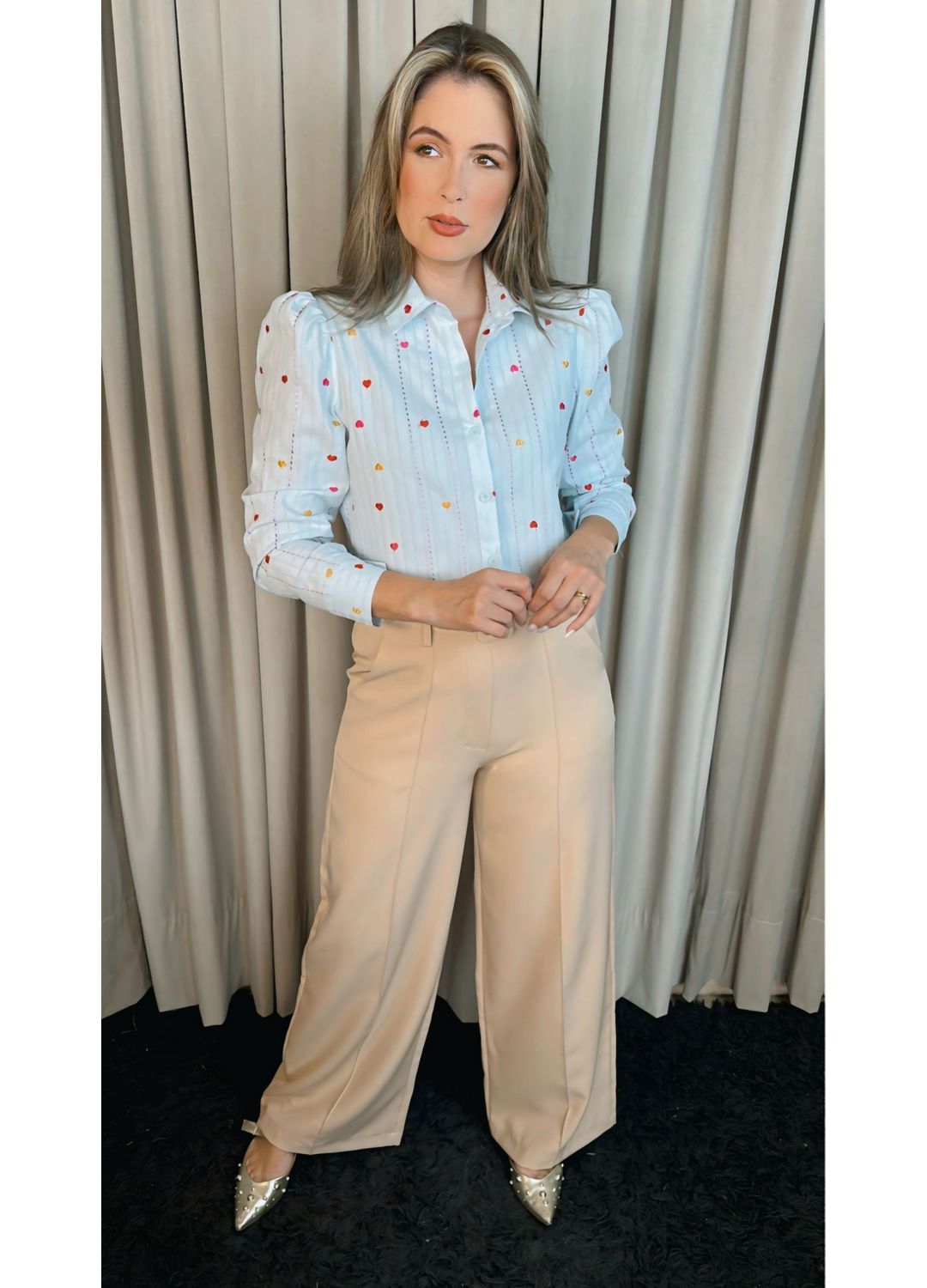 Camisa Feminina Manga Longa Bordada... - D'Menina