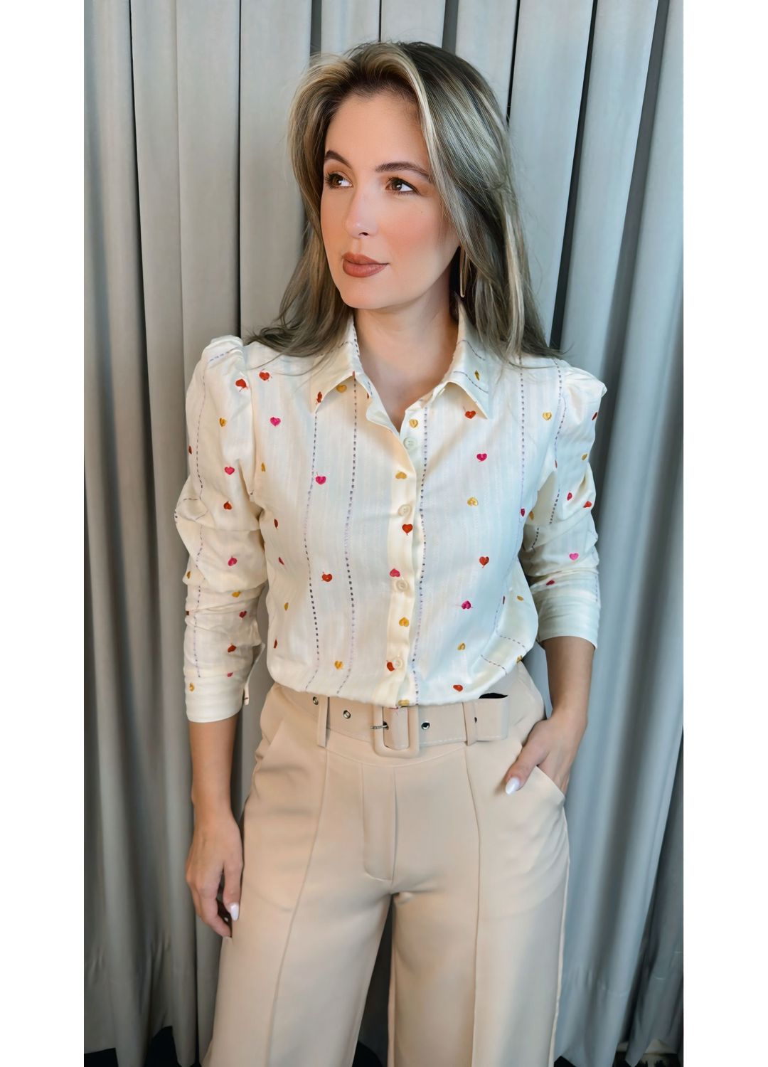 Camisa Feminina Manga Longa Bordada... - D'Menina
