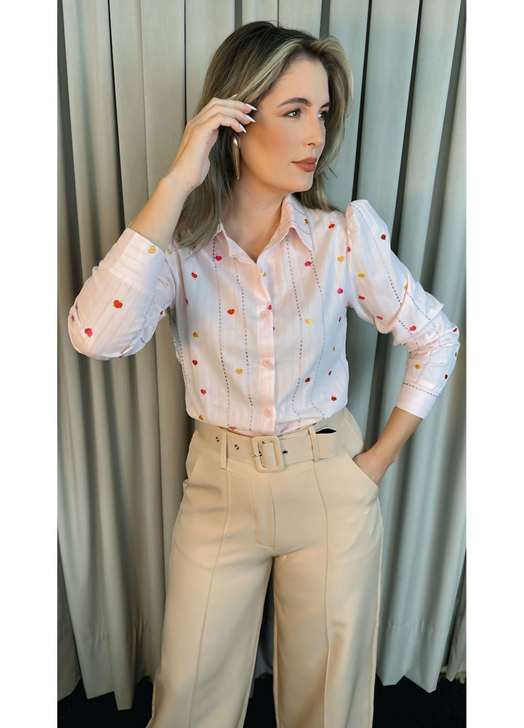 Camisa Feminina Manga Longa Bordada... - D'Menina