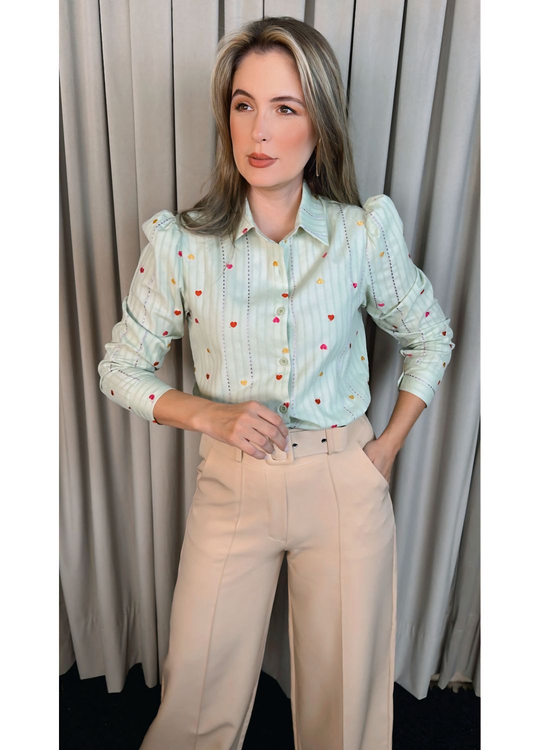 Camisa Feminina Manga Longa Bordada... - D'Menina