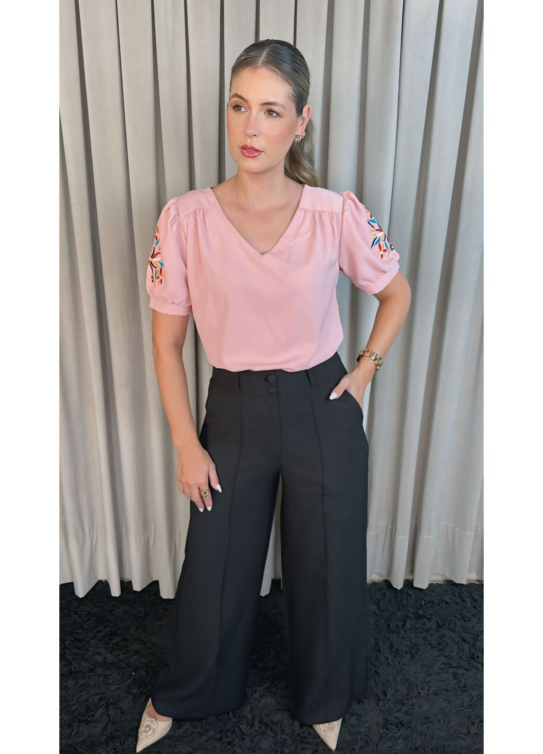 Blusa Feminina Manga Bordada Colori... - D'Menina