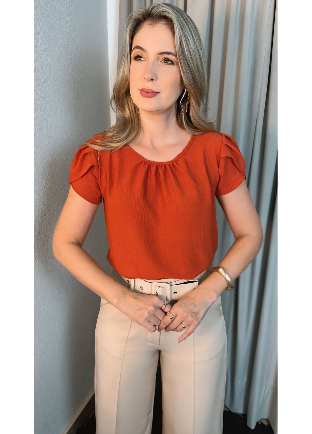 Blusa Feminina De Manguinha - Laran... - D'Menina