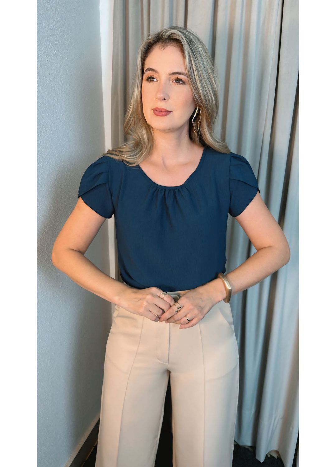 Blusa Feminina De Manguinha - Azul ... - D'Menina