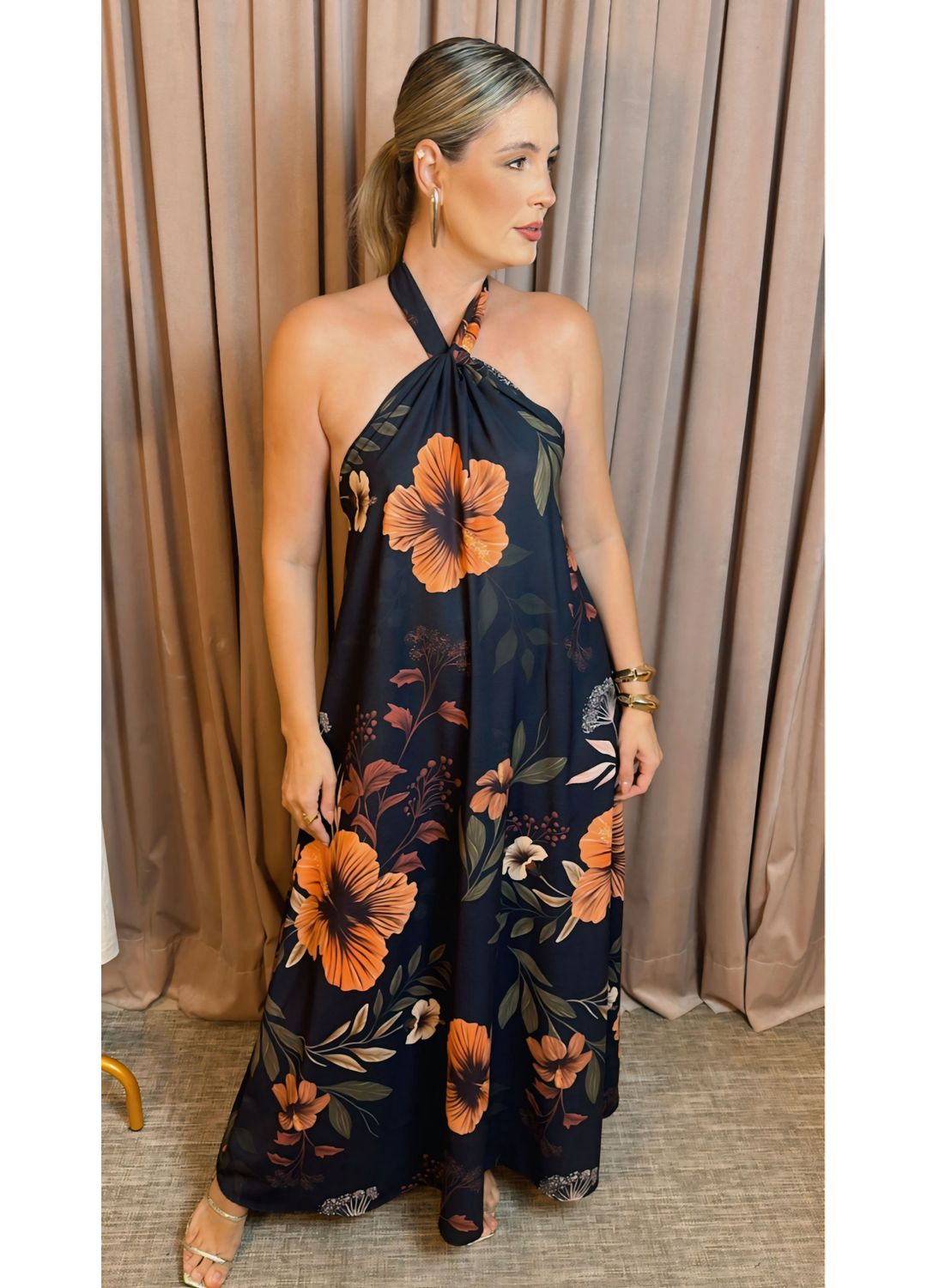 Vestido Feminino Em Malha Longo Est... - D'Menina