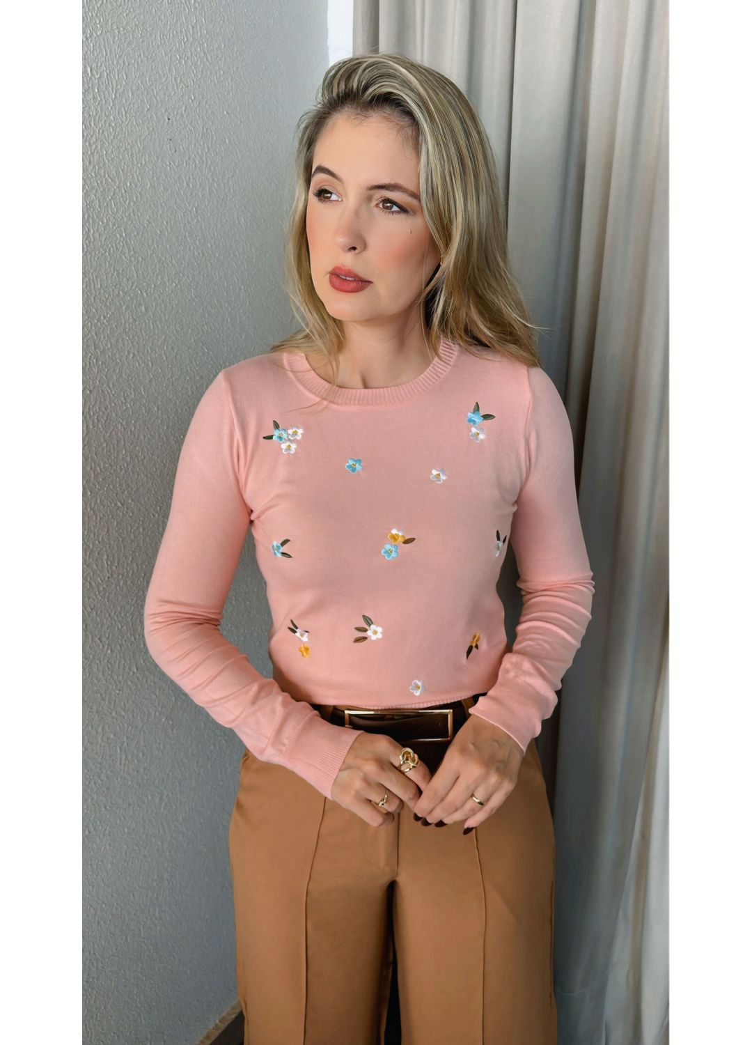 Blusa Feminina Manga Longa Em Trico... - D'Menina