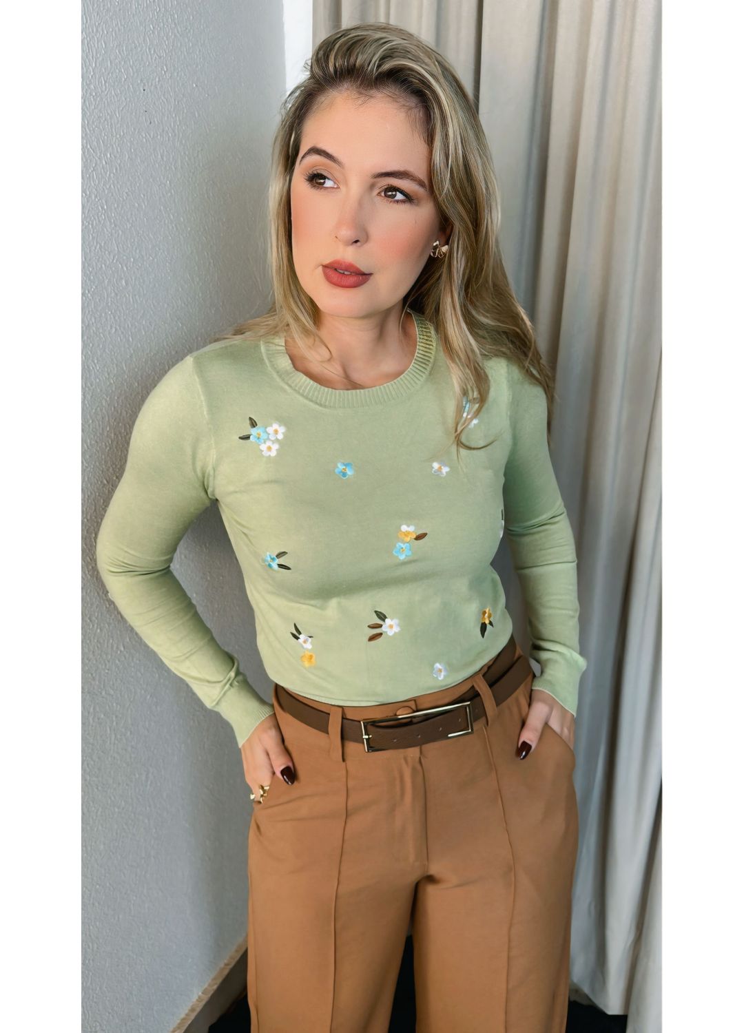 Blusa Feminina Manga Longa Em Trico... - D'Menina