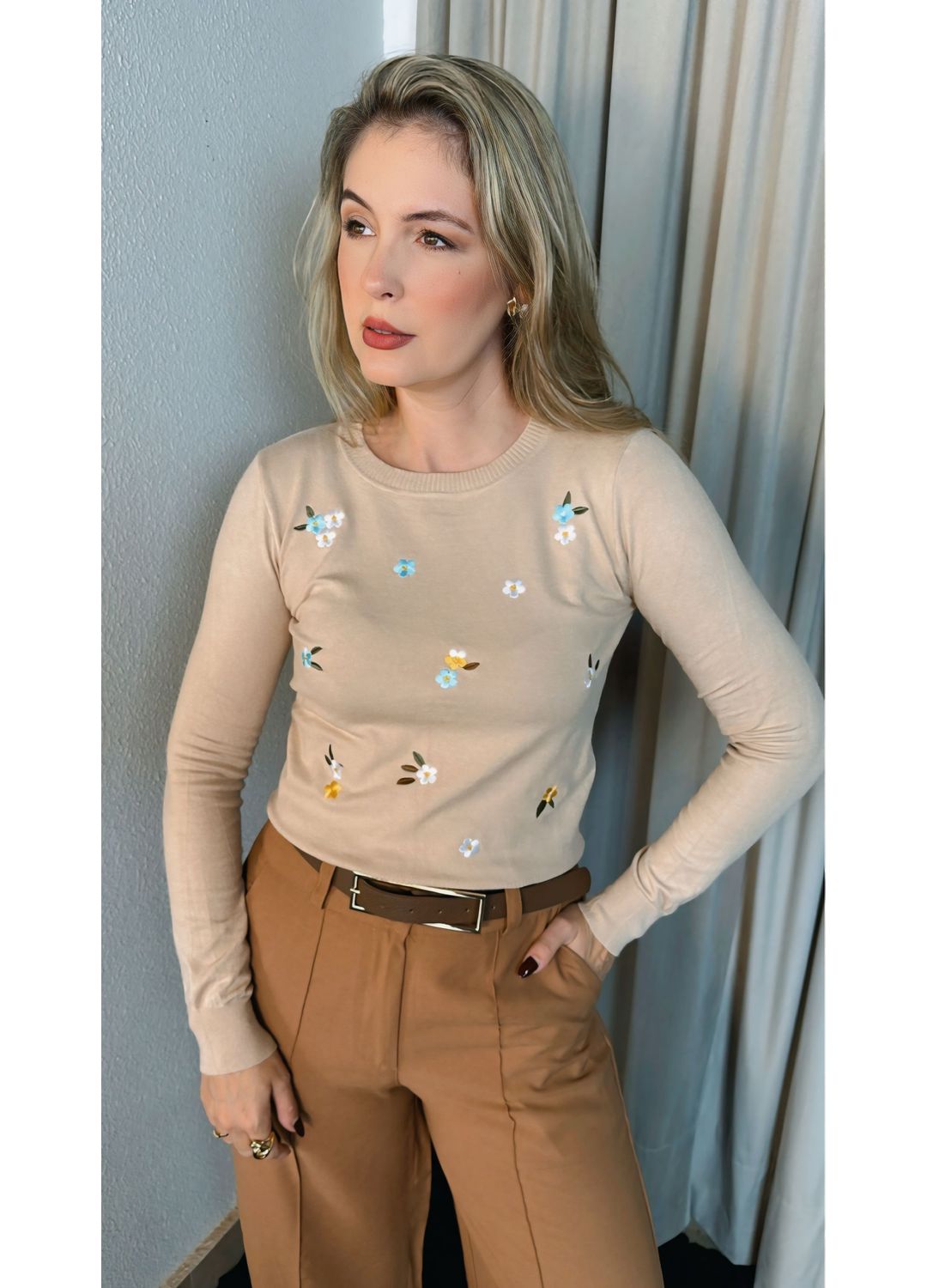 Blusa Feminina Manga Longa Em Trico... - D'Menina