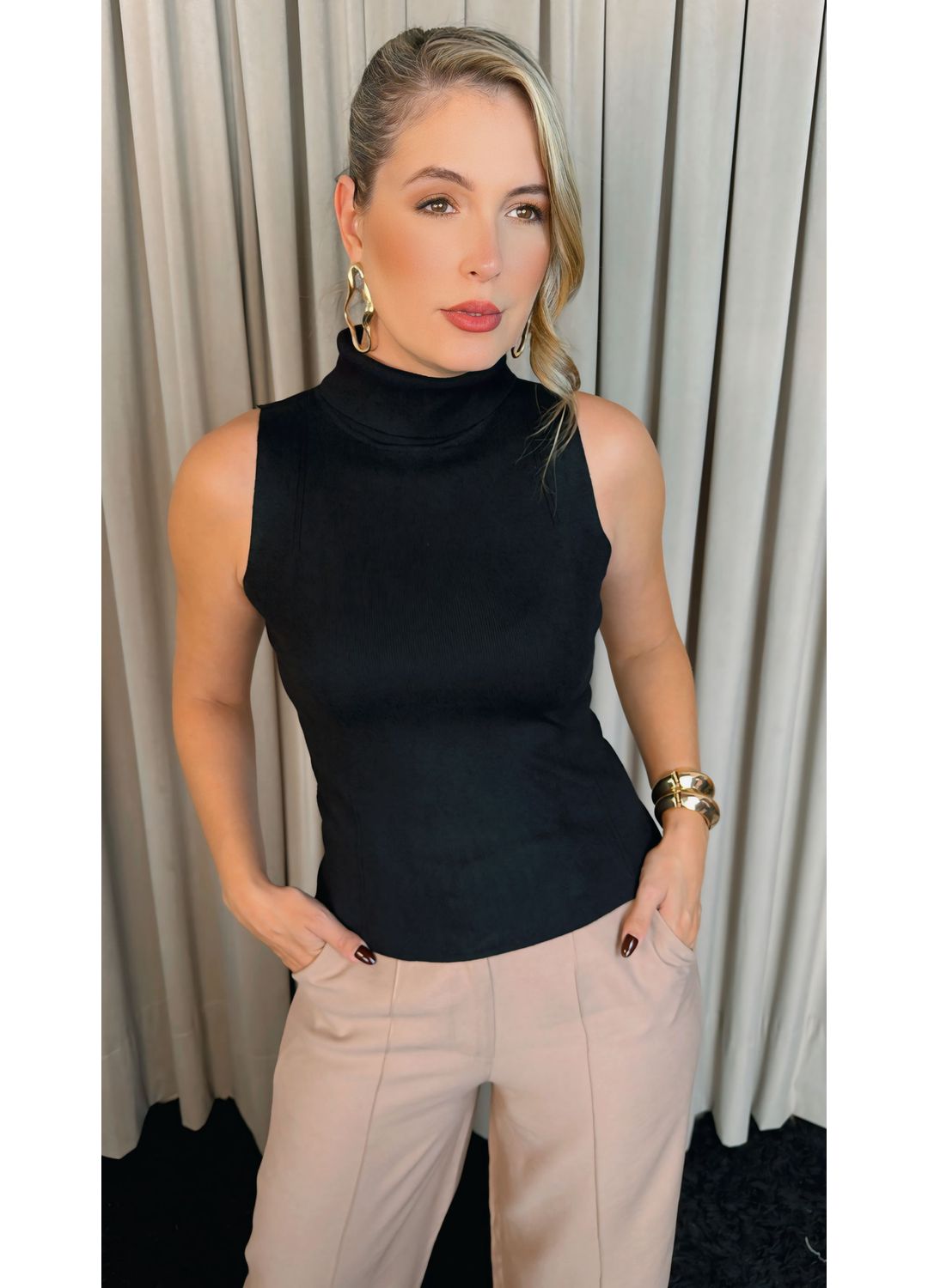 Blusa Básica Em Trico - Preto - Cod... - D'Menina