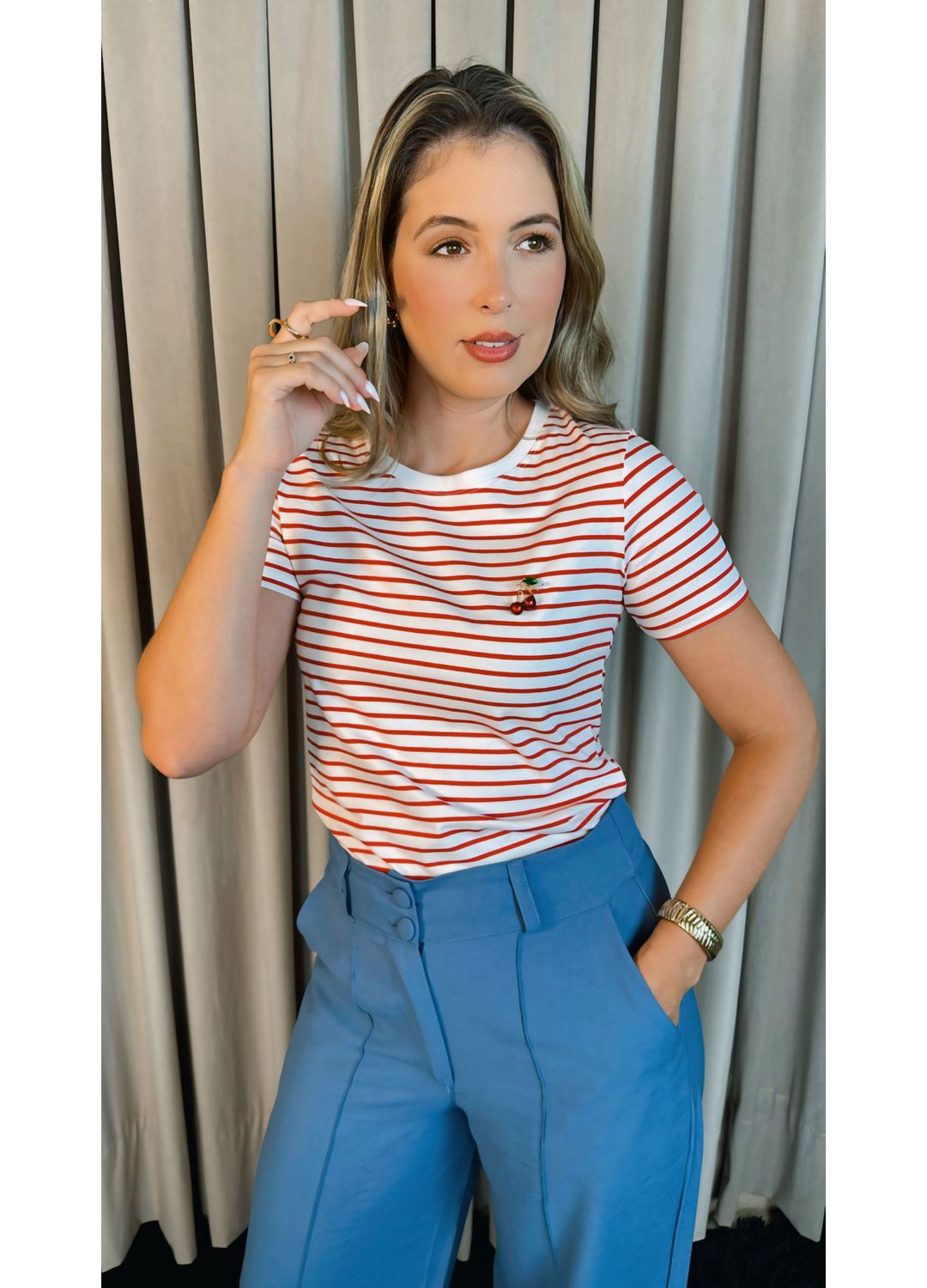 T-shirt Feminina Listrada Delicada ... - D'Menina