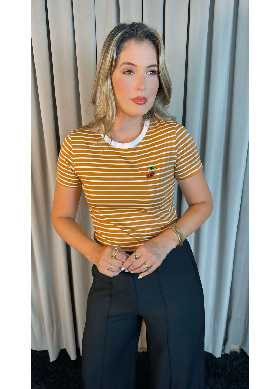 T-shirt Feminina Listrada Delicada ... - D'Menina