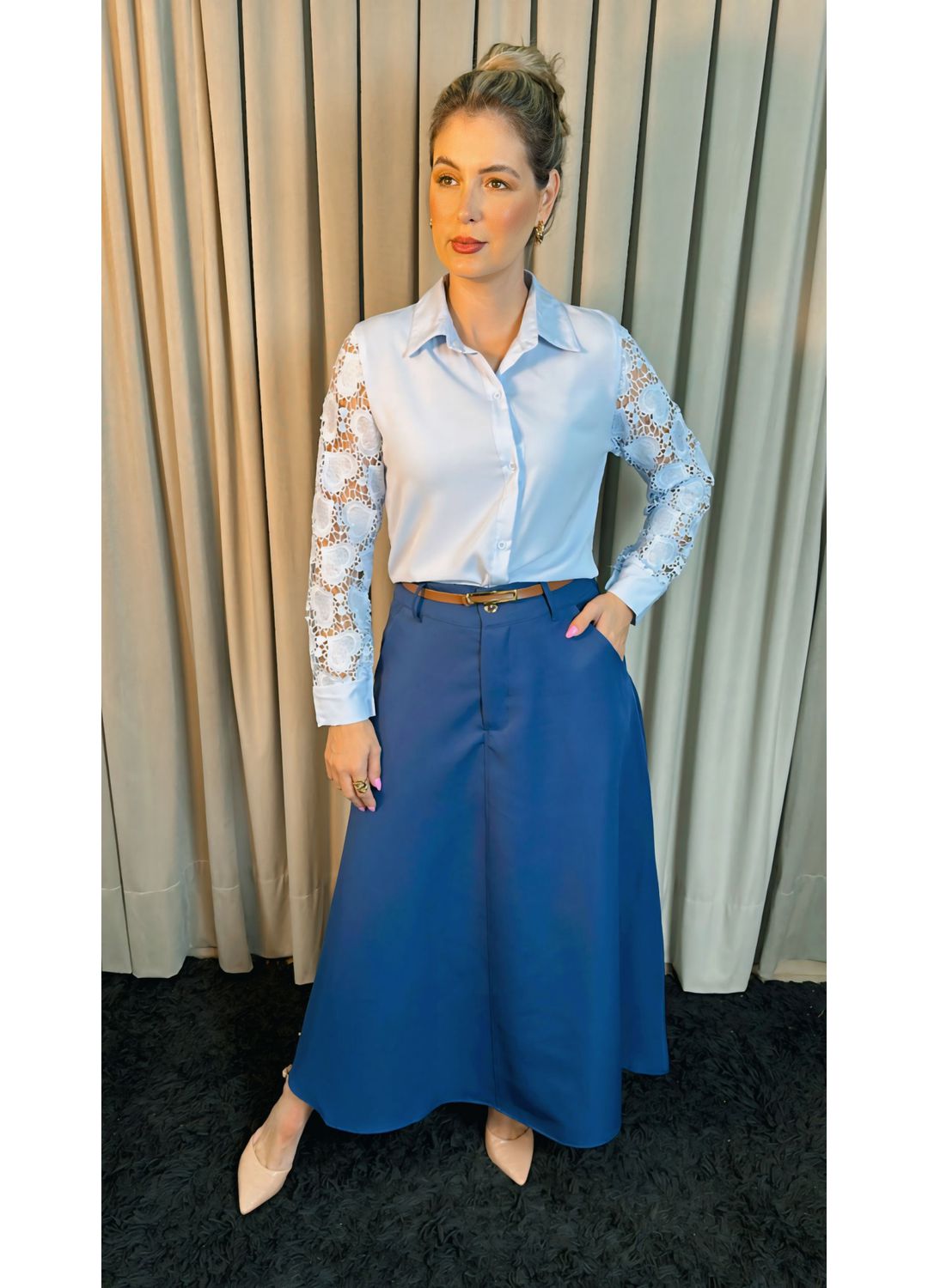 Camisa Manga Longa Feminina Manga B... - D'Menina