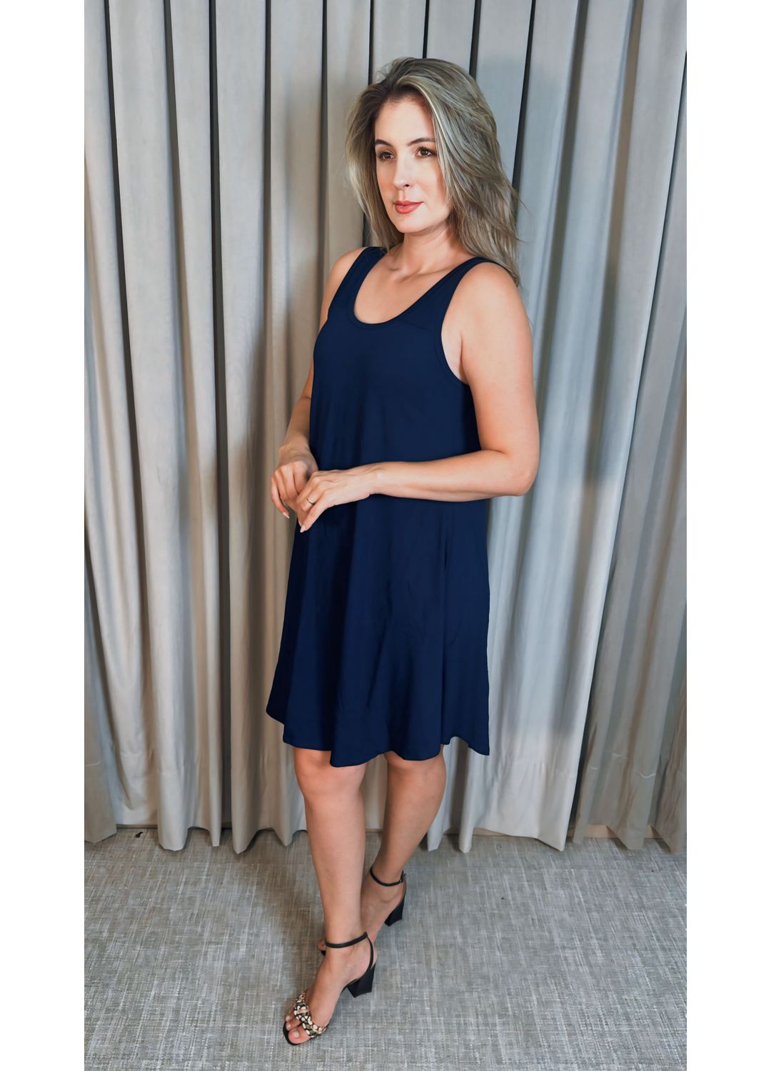 Vestido em Malha Trapezio - Azul - D'Menina