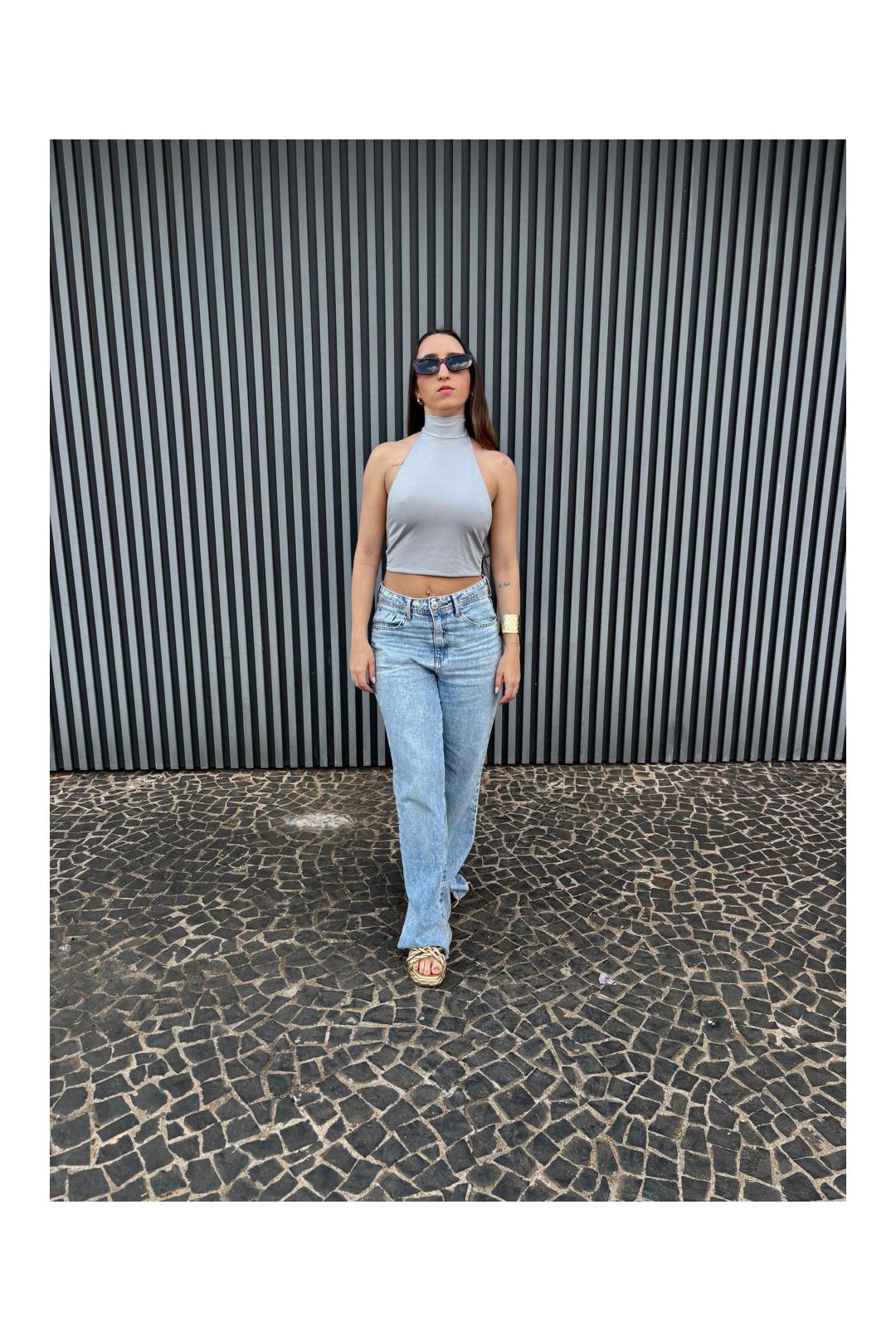 Blusa costa nua Helena cinza claro - Milla