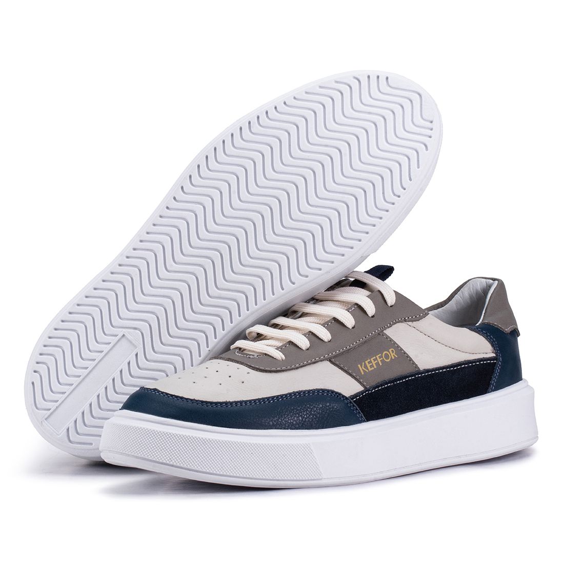 Tênis Casual Compass 315 De Couro Off White e Bege Kéffor 